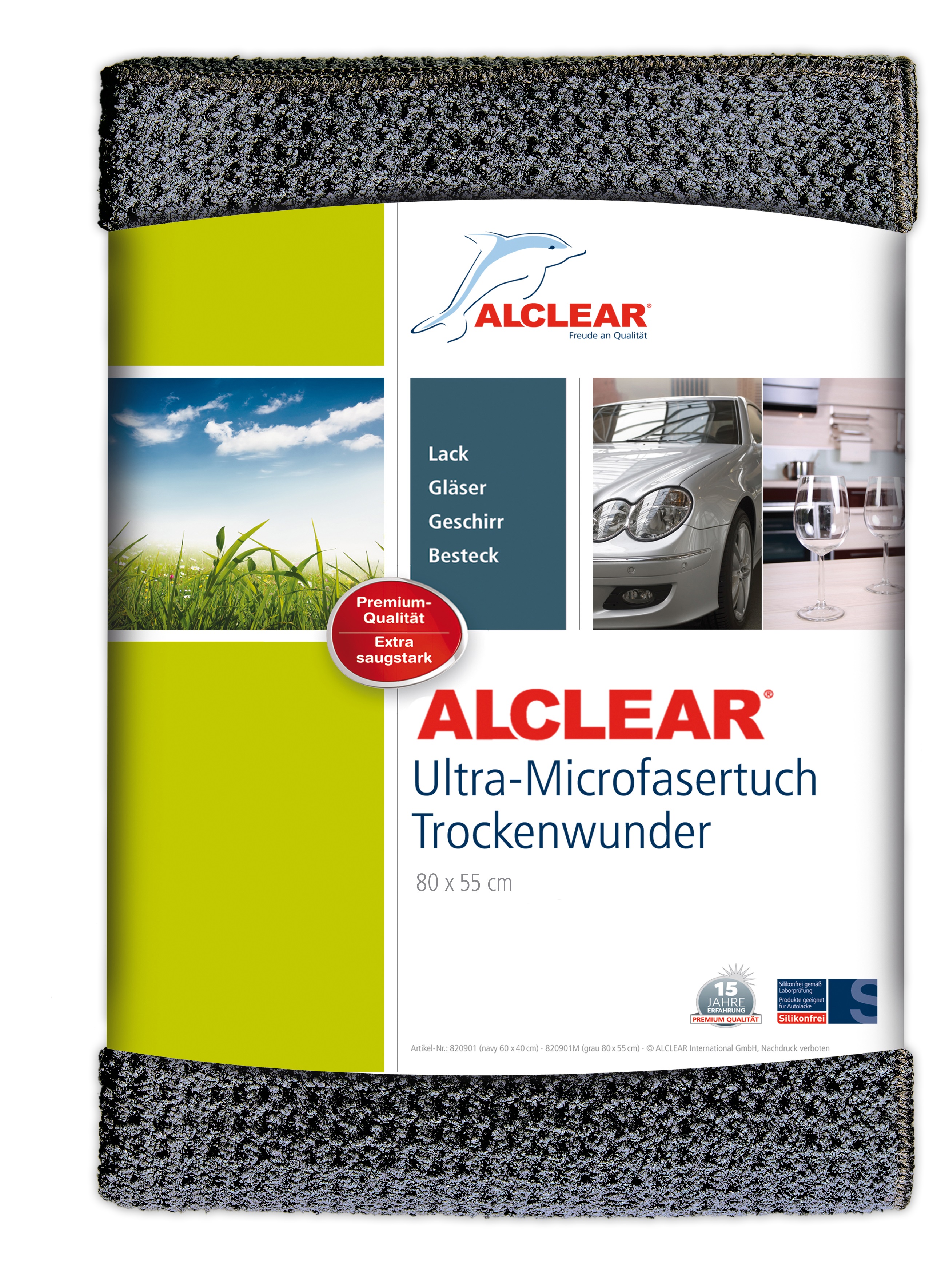 ALCLEAR® Ultra-Microfasertuch TROCKENWUNDER Maxi grau 80x55 cm 820901M 