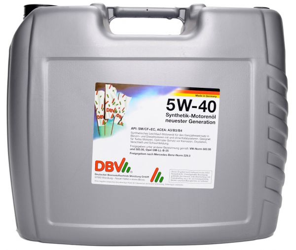DBV 5W-40 Synthetik Motorenöl neuster Generation 20 Liter