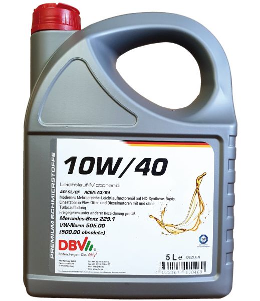 DBV 10W-40 Leichtlauf Motorenöl teilsynthetisch 5 Liter