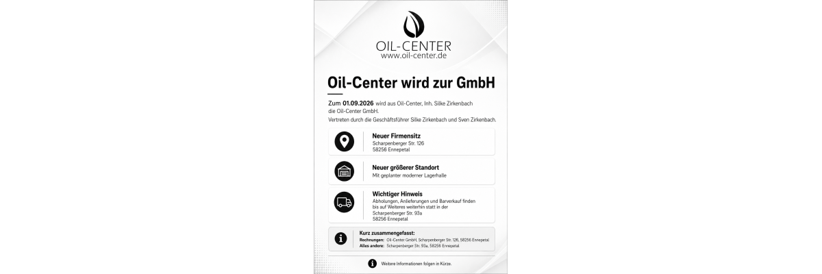 Oil-Center wird zur GmbH - 